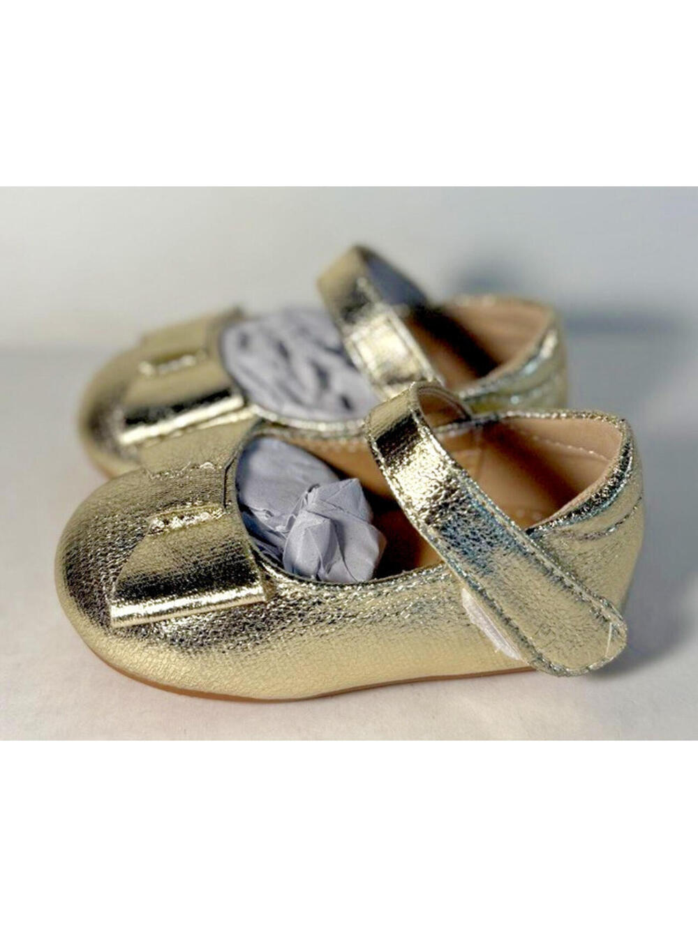 Runtong Shoe Factory Flats Slip on Strap with Bow Gold